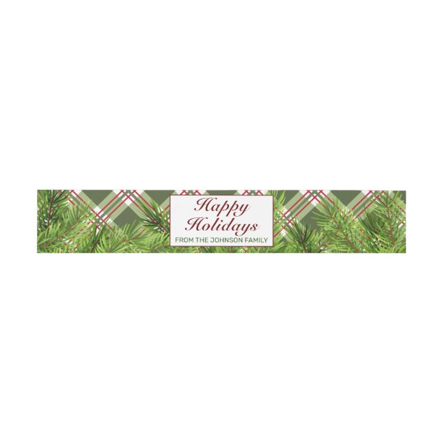 Green Red Kariert & Pine Branch Happy Holidays Par Einladungsbanderole (Flach)
