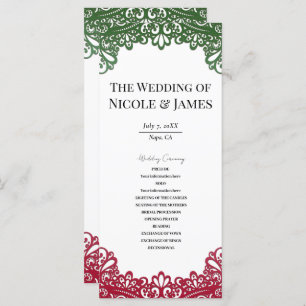 Green & Red Lace Elegant Fiesta Wedding Program Menükarte