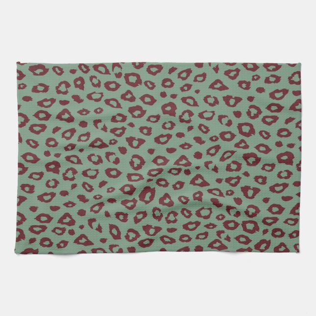Green Red Leopard Print Geschirrtuch (Horizontal)