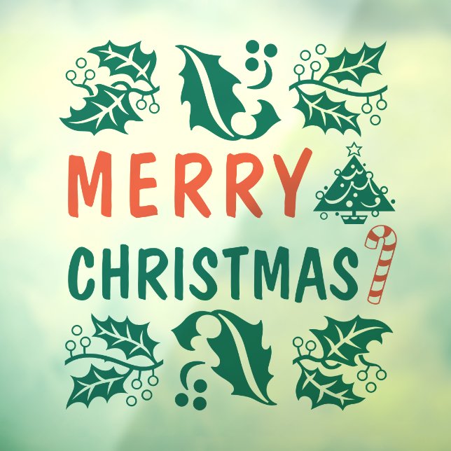 Green Red Merry Christmas Holly Fensteraufkleber (Blatt 3)