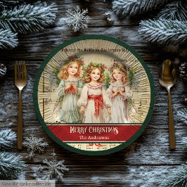 Green Red Merry Christmas Plates Angels Keepsake Pappteller
