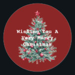 Green Red Merry Christmas Tree Runder Aufkleber<br><div class="desc">Rot-Grün-Weihnachtsbaum</div>