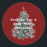 Green Red Merry Christmas Tree Runder Aufkleber<br><div class="desc">Rot-Grün-Weihnachtsbaum</div>
