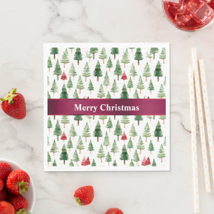 Green Red Merry Christmas Trees Serviette