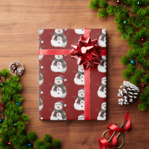 Green Red Merry Christmas Trees Snowman Geschenkpapier
