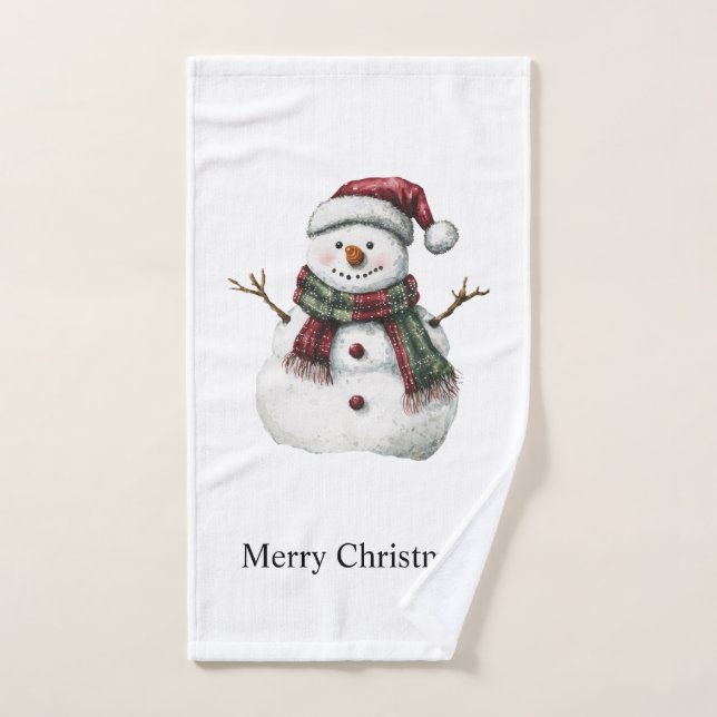 Green Red Merry Christmas Trees Snowman Handtuch (Handtuch)