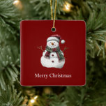 Green Red Merry Christmas Trees Snowman Keramikornament<br><div class="desc">Rot grün Weihnachtsbaumen Schneemann</div>