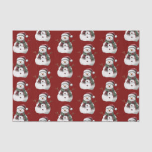 Green Red Merry Christmas Trees Snowman Seidenpapier
