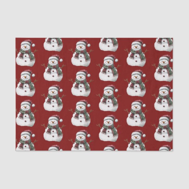 Green Red Merry Christmas Trees Snowman Seidenpapier (Vorderseite)