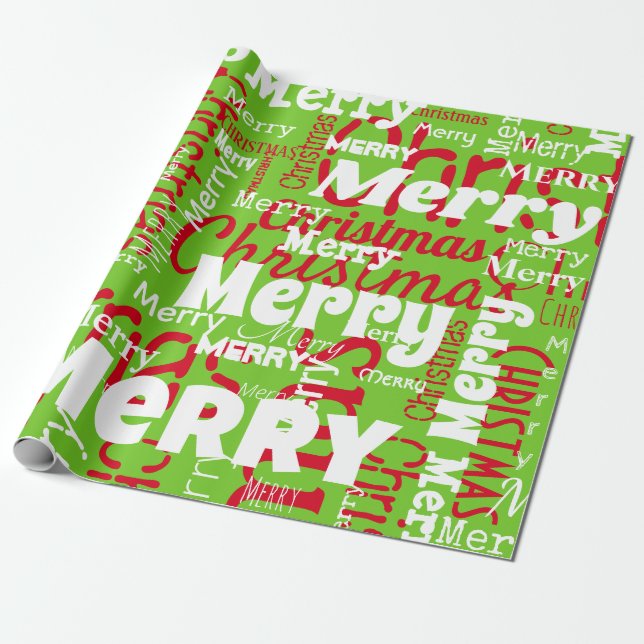Green Red Merry Weihnachten Wiederholung Wort Geschenkpapier (Ungerollt)