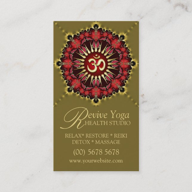 Green Red NewAge Gold OM Yoga Business Cards Visitenkarte (Vorderseite)