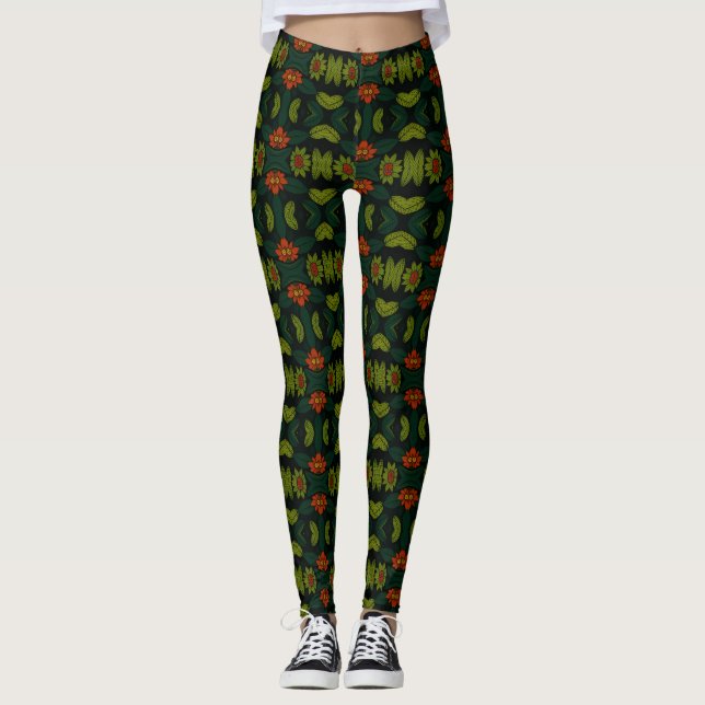 Green & Red PatternedFloral Mosaic Women's Legging Leggings (Vorderseite)