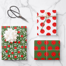 Green Red Pickleball Weihnachten Ho Ho Ho Ho Snowf Geschenkpapier Set