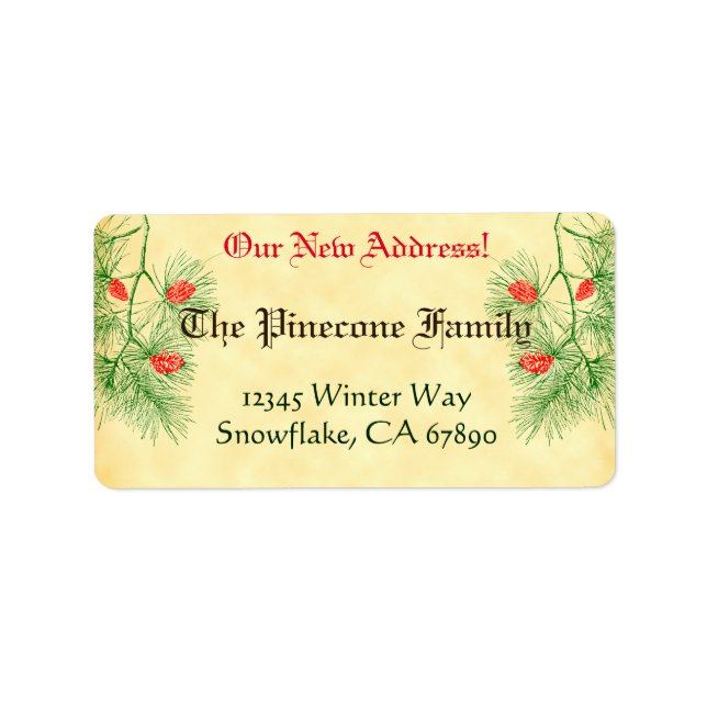 Green Red Pine Custom Holiday neue Adressfelder Adressaufkleber (Vorne)