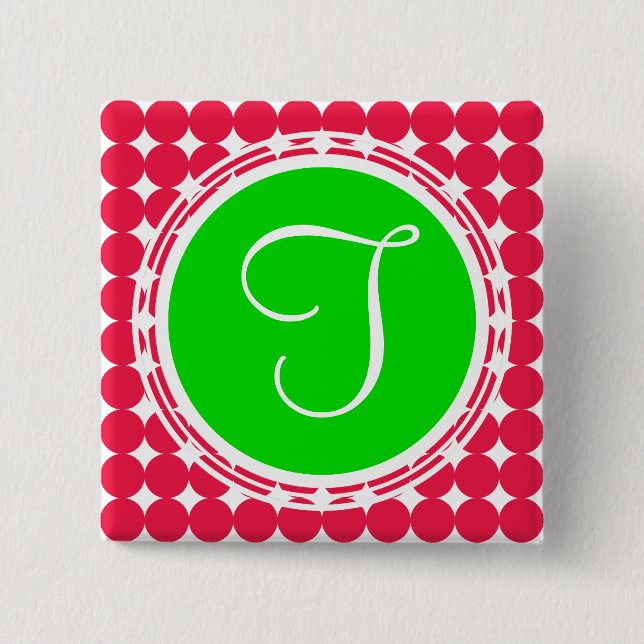 Green & Red Polka Dot Monogram Button (Vorderseite)