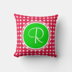 Green & Red Polka Dot Monogram Kissen