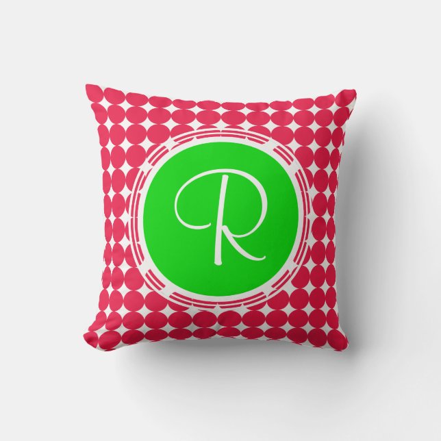 Green & Red Polka Dot Monogram Kissen (Vorderseite)