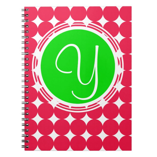 Green & Red Polka Dot Monogram Notizblock (Vorderseite)