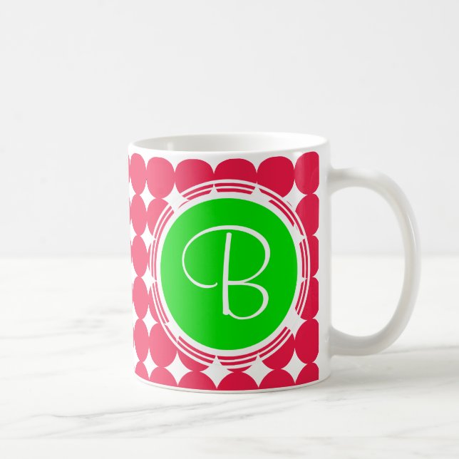 Green & Red Polka Dot Monogram Tasse (Rechts)