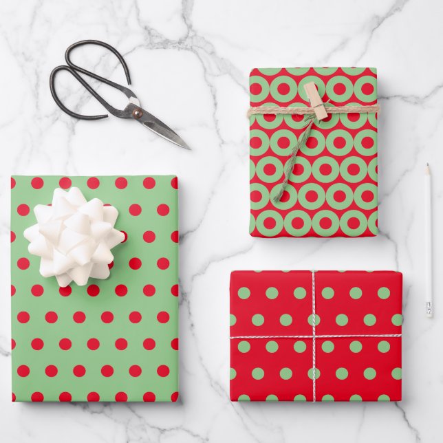Green Red Polka Dots Minimal einfach Geschenkpapier Set (Vorderseite)