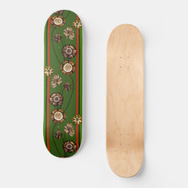 Green Red Retro Blume Cool Vintage Blüte Zeichnend Skateboard