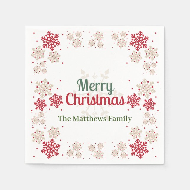 Green Red Snowflakes Weihnachten Serviette (Vorderseite)