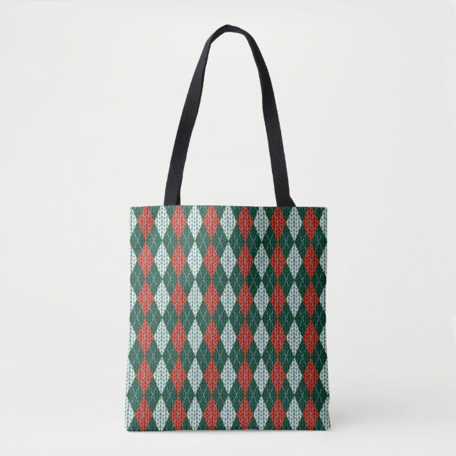 Green & Red Strick-Look All-Over-Print Tote-Tasche (Vorderseite)