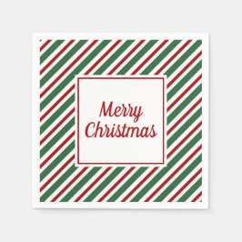 Green Red Stripes Pattern Frohe Weihnachten Napkin Serviette