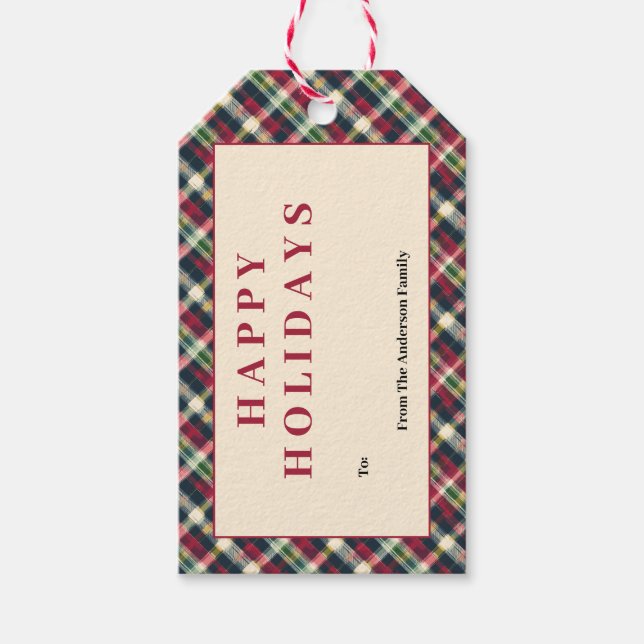 Green Red Tartan Plaid Custom Christmas Holiday Geschenkanhänger (Vorderseite)