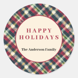 Green Red Tartan Plaid Custom Christmas Holiday Runder Aufkleber