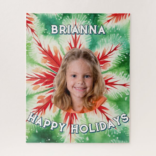 Green Red Tie Dye Photo Christmas  Puzzle (Vertikal)