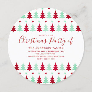 Green & Red Tree Muster Weihnachtskreislauf Party Einladung