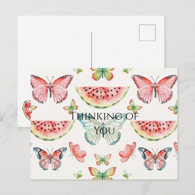 Green Red Watermelon Blue Butterflies Birthday Postkarte (Vorne/Hinten)