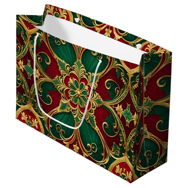 Green Red Weihnachtsgeschenk Tasche Große Geschenktüte (Vorderseite Schrägansicht)