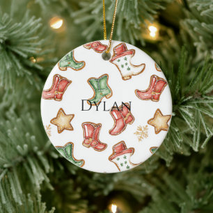 Green Red Western Cowboy Boots Weihnachten Keramik Ornament