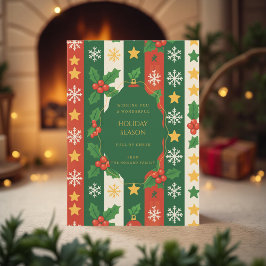 Green Red Whimsical Strip Wasserfarbe Ferienkarte