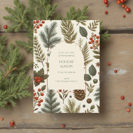 Green Red Whimsisical Floral Watercolor Feriencard