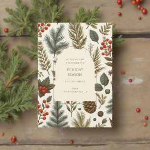 Green Red Whimsisical Floral Watercolor Feriencard