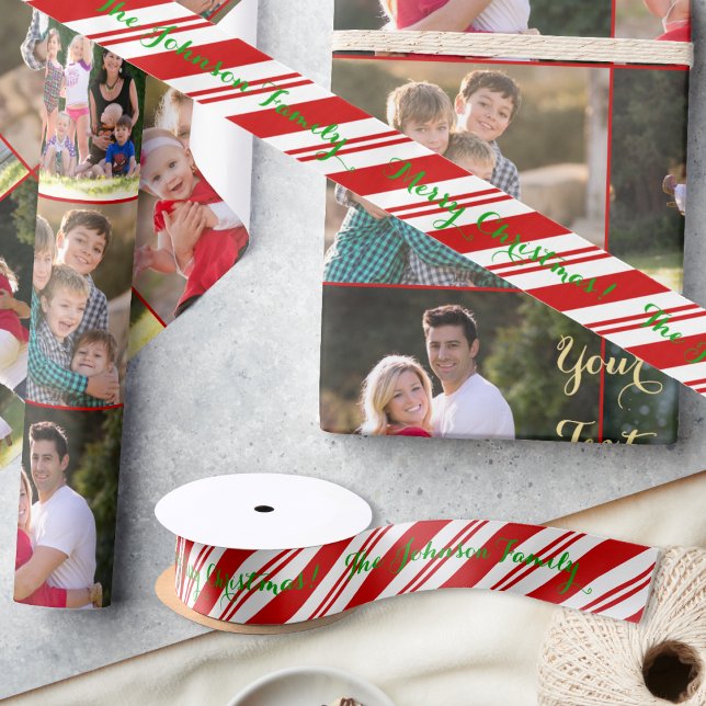 Green Red White FroChristmas Candy Cane Streifen Satinband (Green Red White Merry Christmas Candy Cane Stripes Satin Ribbon)