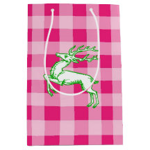 Green Reindeer Pink Gingham