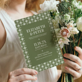 Green Retro 70er Geometric Wedding Einladung