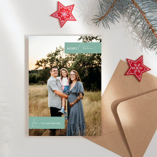 Green Retro Boho Minimalistisches Familienportrait Feiertagskarte
