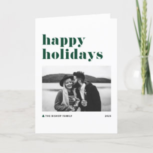 Green Retro Bold Typografy Foto Happy Holidays Feiertagskarte