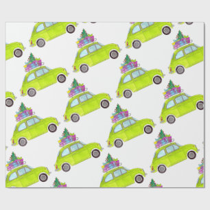 Green Retro Fiat 500 Weihnachtsgeschenke Wasserfar Geschenkpapier