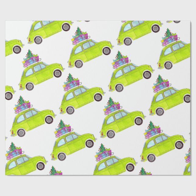 Green Retro Fiat 500 Weihnachtsgeschenke Wasserfar Geschenkpapier (Flach)