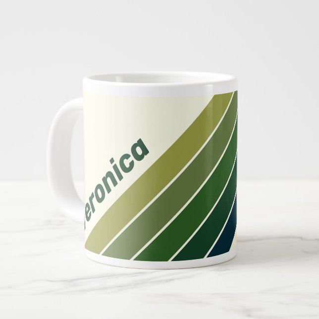 Green Retro Five Stripes with Name Jumbo-Tasse (Vorderseite Links)