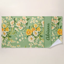 Green Retro Floral  Strandtuch