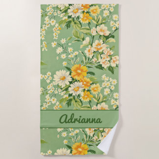Green Retro Floral  Strandtuch