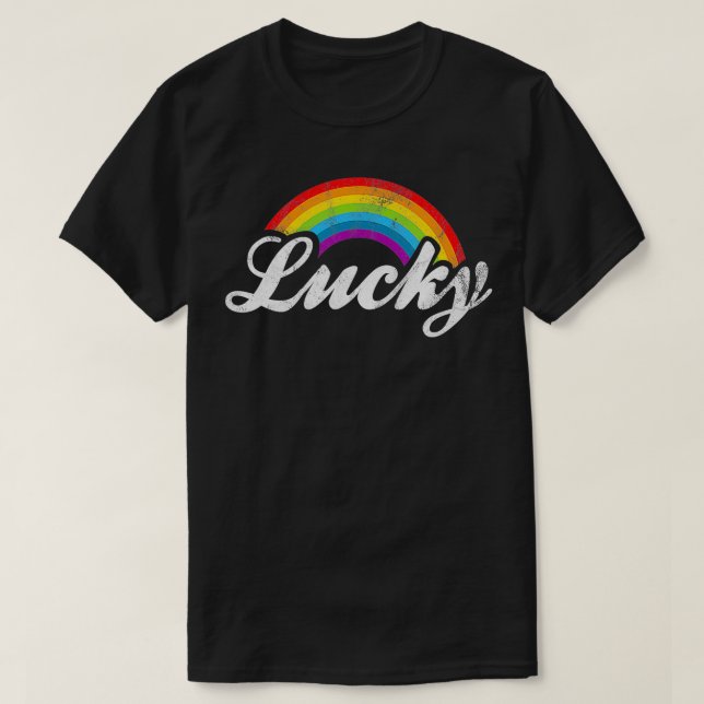 Green Retro Lucky St Patricks Day Rainbow T-Shirt (Design vorne)