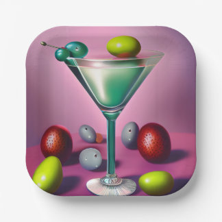 Green Retro Martini Pappteller